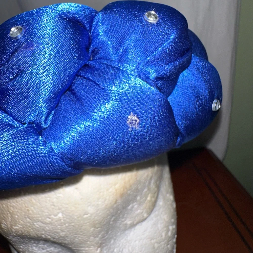 Blue Satin Braid Headband With Rhinestones - One Size